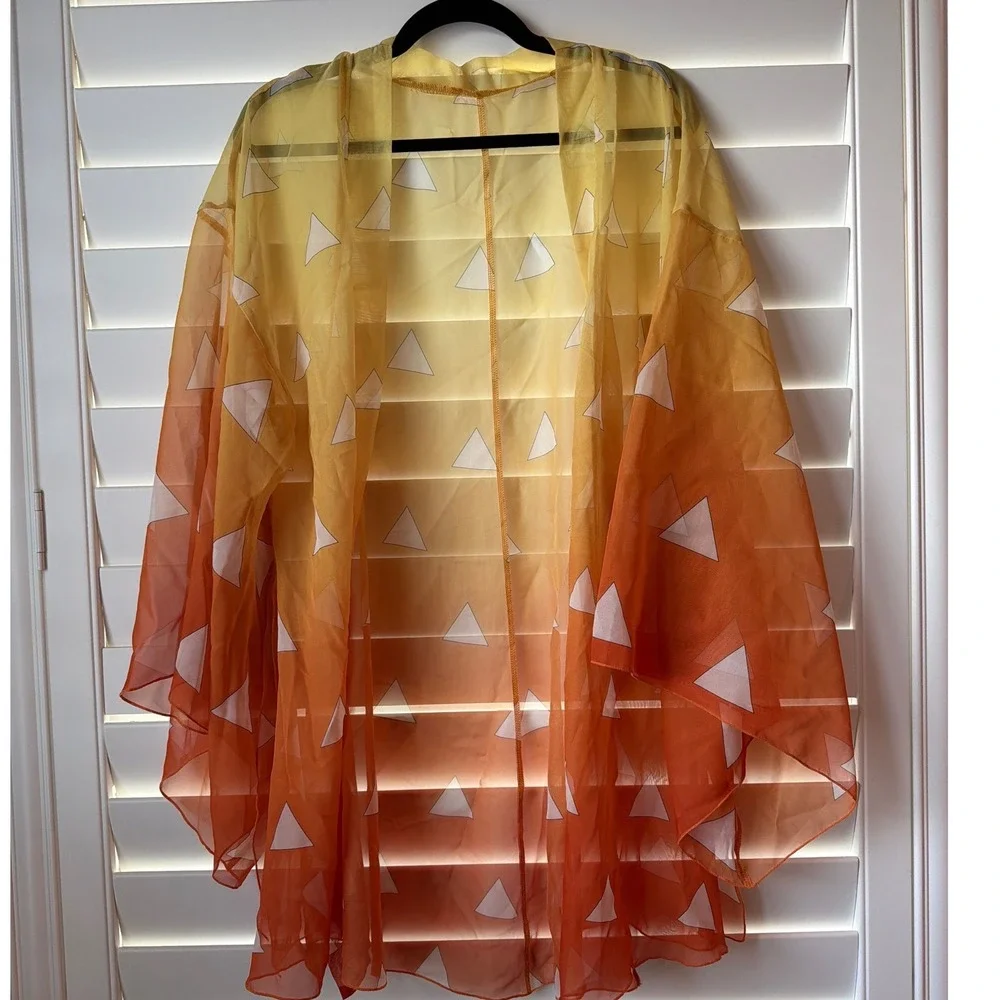 Haikyuu Zenitsu Agatsuma Demon Slayer Kimono cover up Sheer Orange Yellow Small